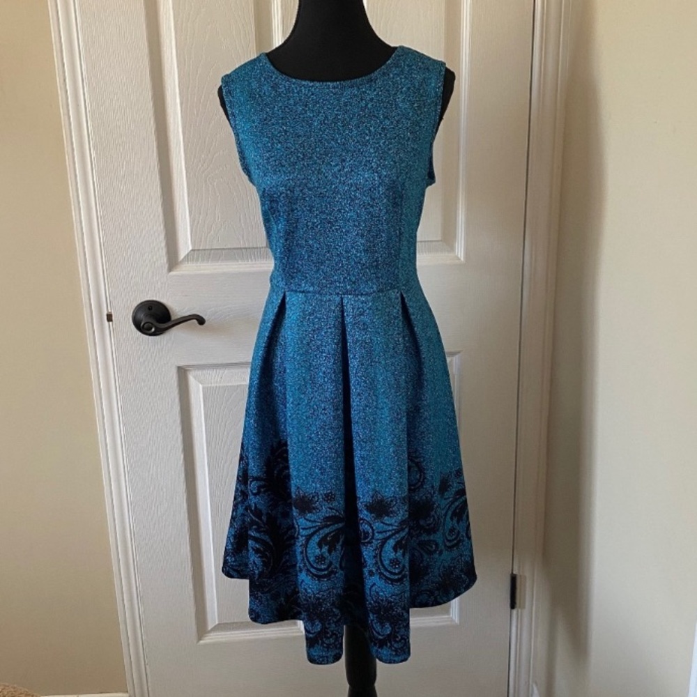 Teal & Black Paisley Print Fit & Flare Dress